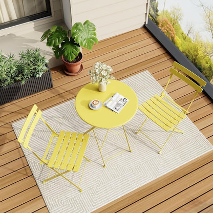 Bistro Set 3-Pcs Folding Garden Steel Frame Bistro Set, Yellow