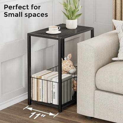Side Table 2-Tier Stand W/Shelf Storage Bedside End Table, Black