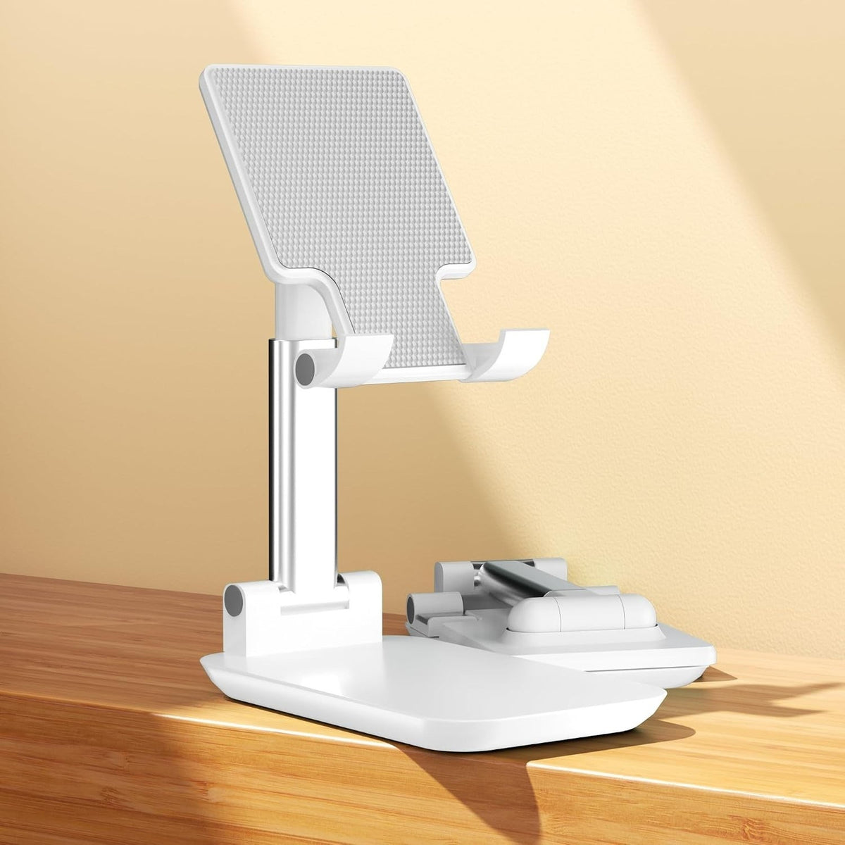 Foldable Stand Phone Adjustable Height Angle Desk Stand, White