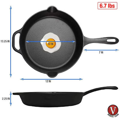 Victoria Cast Iron Skillet Large Frying Cast Iron Pan, 12"