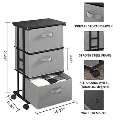 Storage Cart 3-Drawer Modern Organization Office Tower Cart, Grey