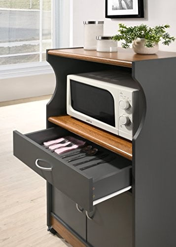 Microwave Cart W/One Drawer Two Doors & Shelf Storage, Grey-oak