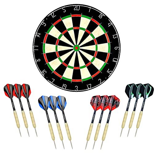 Dartboard W/ Staple-Free Bullseye & 12 Steel Tip Dart Set