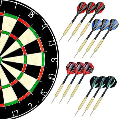 Dartboard W/ Staple-Free Bullseye & 12 Steel Tip Dart Set