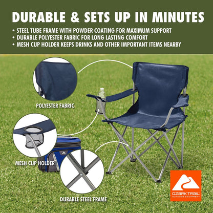 Folding Chair Fishing Beach Outdoor Camping Chair W/ Cup Holder, Blue