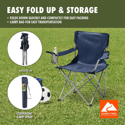 Folding Chair Fishing Beach Outdoor Camping Chair W/ Cup Holder, Blue
