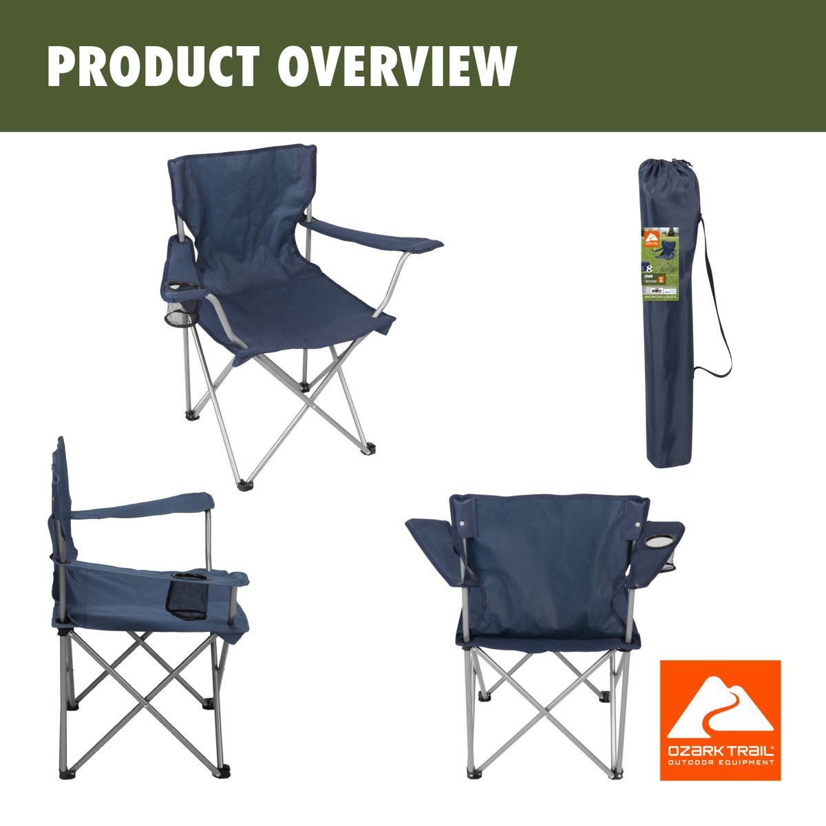Folding Chair Fishing Beach Outdoor Camping Chair W/ Cup Holder, Blue