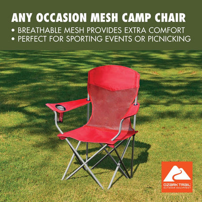 Folding Chair Beach Outdoor Camping Chair W/ Cup Holder, Red