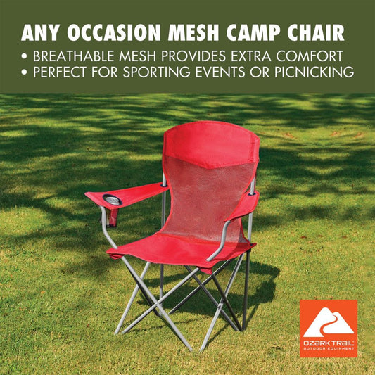 Folding Chair Beach Outdoor Camping Chair W/ Cup Holder, Red