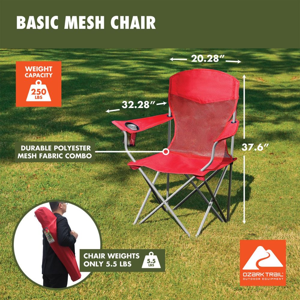 Folding Chair Beach Outdoor Camping Chair W/ Cup Holder, Red