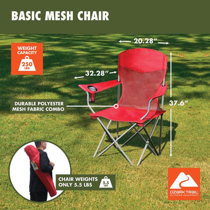 Folding Chair Beach Outdoor Camping Chair W/ Cup Holder, Red
