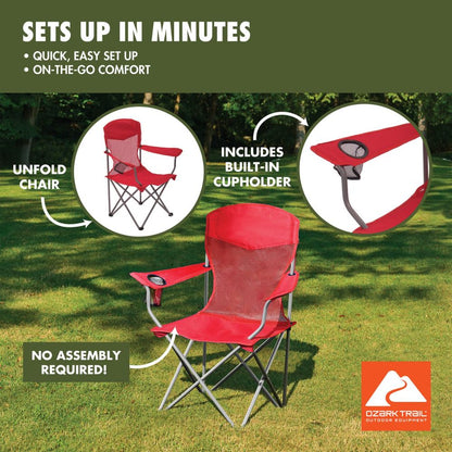 Folding Chair Beach Outdoor Camping Chair W/ Cup Holder, Red