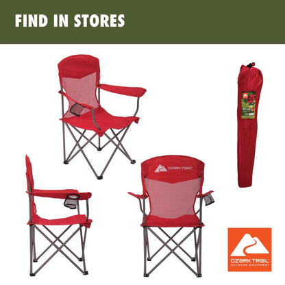 Folding Chair Beach Outdoor Camping Chair W/ Cup Holder, Red