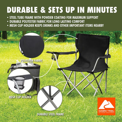 Folding Chair Beach Outdoor Camping Chair W/ Cup Holder, Black