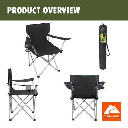 Folding Chair Beach Outdoor Camping Chair W/ Cup Holder, Black