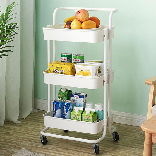 3-Tier Heavy Duty Rolling Utility Cart Storage Organizer Cart, White