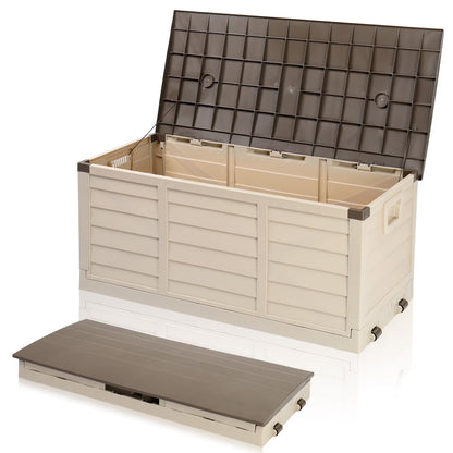 Storage Box 75-Gal Resin Deck Garden Bench Storage Box, Brown