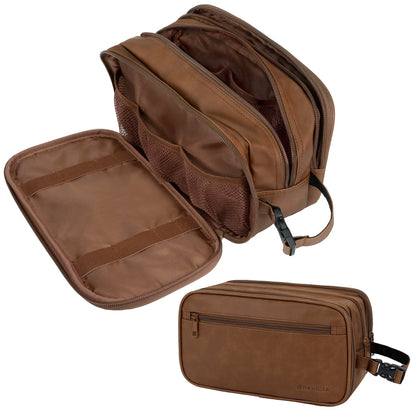 Leather Travel Bag Water-Resistant Clip-on Buckles Toiletry Bag