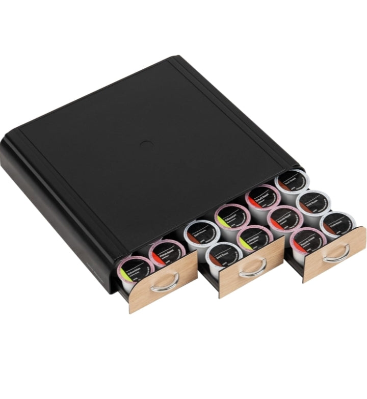 Coffee Pod Organizer 3-Drawers Countertop 36-Pod Holder, Brown
