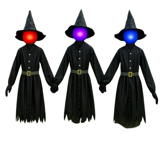 Glowing Face Witches Scary Halloween 3 Light Up 5FT Witches Set