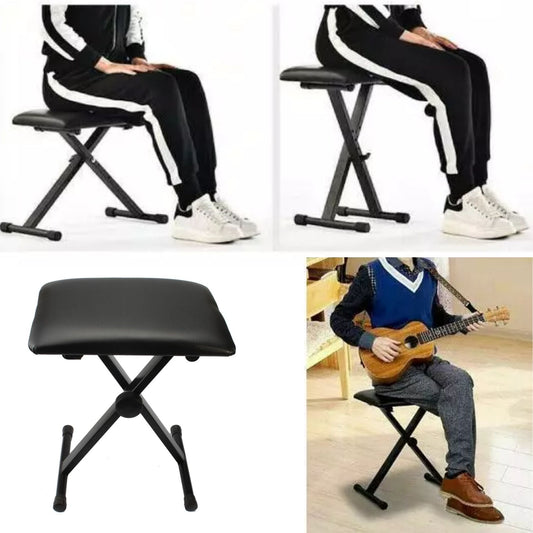 Portable X-Style Stool PU Leather Keyboard Folding Bench, Black