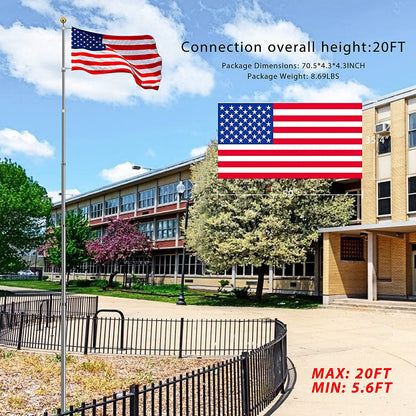 Telescoping Flag Pole 20Ft Polyester American Flag & Golden Ball