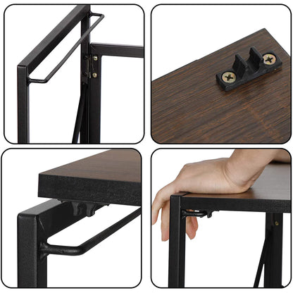 Modern Office Desk Folding Writing Study Wood Metal Desk, Brown