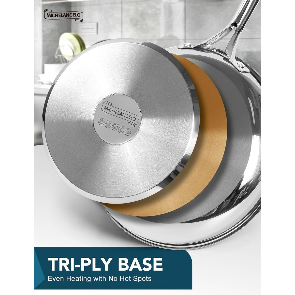 Frying Pan Triply Base Cooking Pan Set 8", 9.5" & 11", Silver