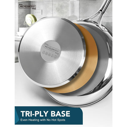 Frying Pan Triply Base Cooking Pan Set 8", 9.5" & 11", Silver