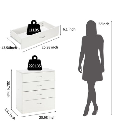 Storage Cabinet 4 Drawer Dresser Hallway Chest Organizer, White