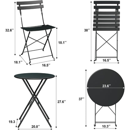 Outdoor Furniture Set 3-Pcs Folding Balcony Steel Frame Set-Black