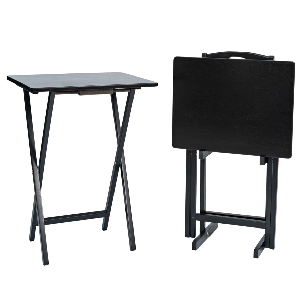Folding Trays Storage Rack & 2 Tray Table 3-Piece Set, Black