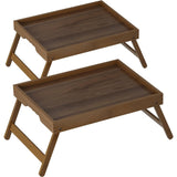 Bamboo Breakfast Tray Set of 2 Folding Legs Bed Sofa Tray, Walnut