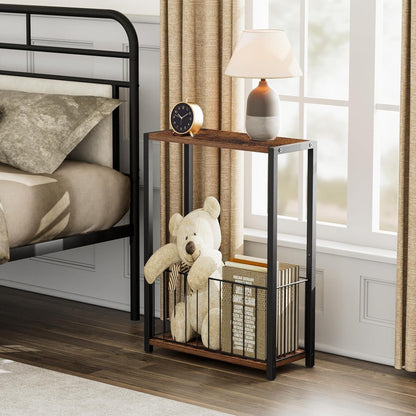 Narrow Side Table 2-Tier Removable Storage End Table, Brown