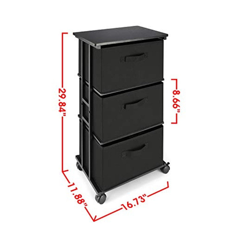 Dresser Storage 3-Drawer Modern Office Tower Cart, Black