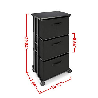 Dresser Storage 3-Drawer Modern Office Tower Cart, Black