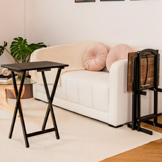 Folding Trays Storage Rack & 2 Tray Table 3-Piece Set, Black