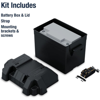 Vented Battery Box Fits Group 24 Series W/Mounting Strap, Black