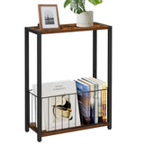 Narrow Side Table 2-Tier Removable Storage End Table, Brown