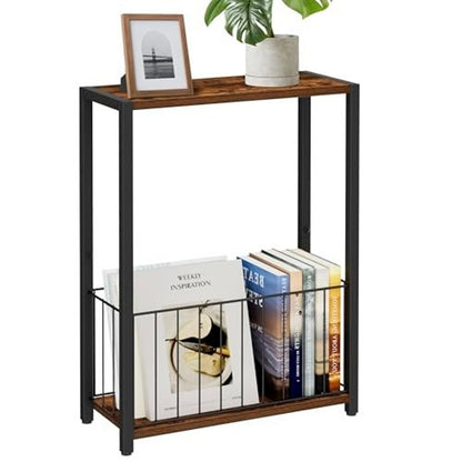 Narrow Side Table 2-Tier Removable Storage End Table, Brown