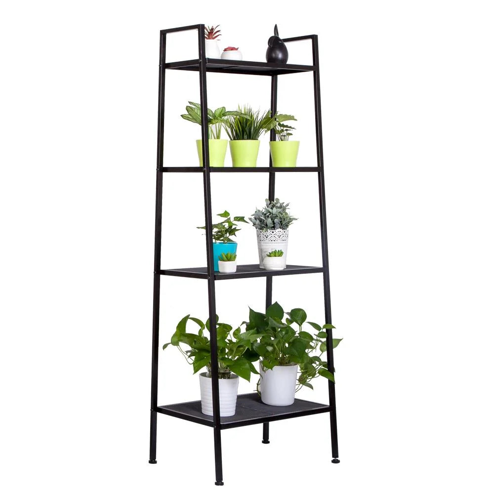 Metal Leaning Ladder Shelf Bookcase Storage Shelves, 4 Tier