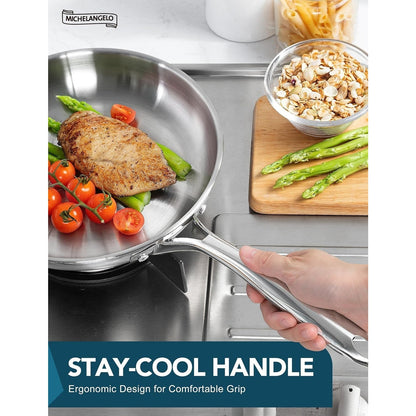 Frying Pan Triply Base Cooking Pan Set 8", 9.5" & 11", Silver
