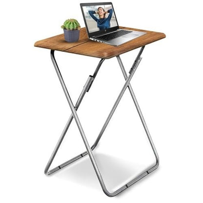 Folding TV Tray Table Metal Frame Foldable Side Table, Brown
