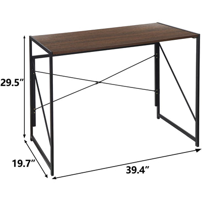 Modern Office Desk Folding Writing Study Wood Metal Desk, Brown