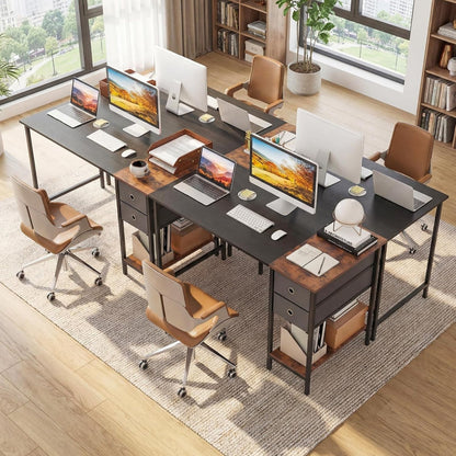 Computer Desk 2-Fabric Drawer Open Shelf 48"W Metal Frame Desk