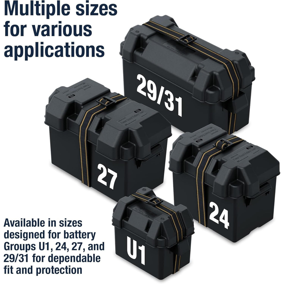 Vented Battery Box Fits Group 24 Series W/Mounting Strap, Black