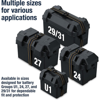 Vented Battery Box Fits Group 24 Series W/Mounting Strap, Black