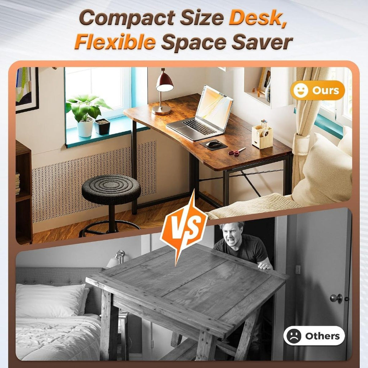Foldable Computer Desk 39.4"W Small Space Table, Rustic Brown