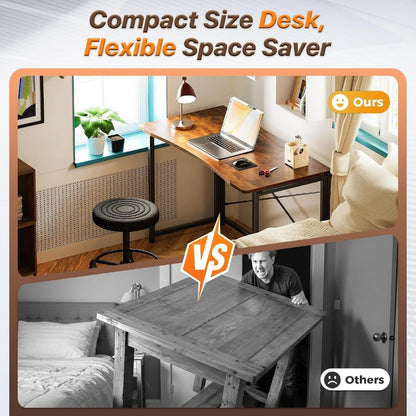 Foldable Computer Desk 39.4"W Small Space Table, Rustic Brown