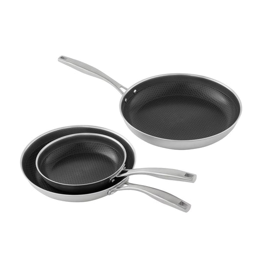 Ceramic Hybrid Fry Pan 3Pcs Set Hexagon Tri-Ply Pan , 8",10"& 12"